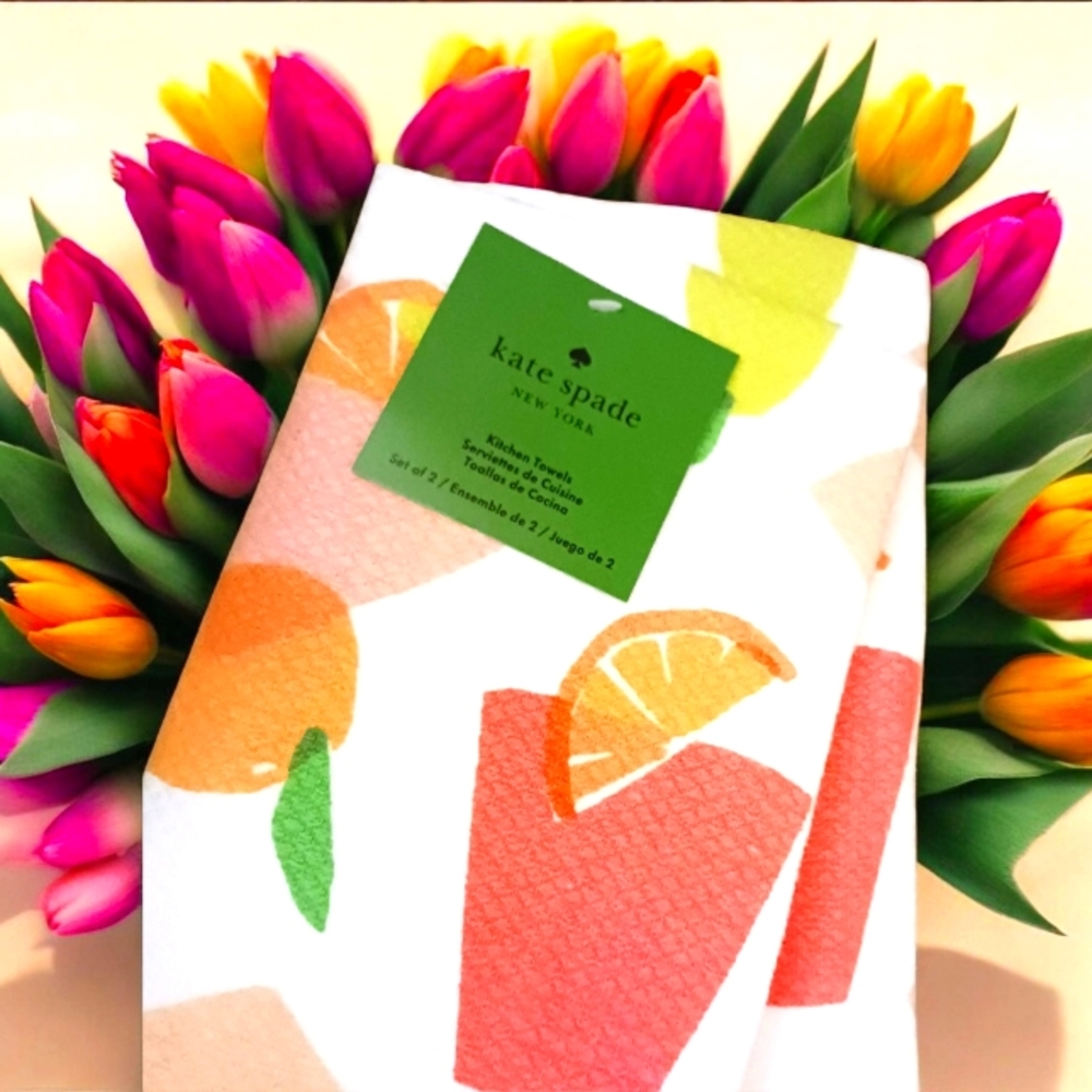 ‼️SOLD‼️ in Bundle Kate Spade Orange Pink Kitchen Towel Set Orange Pink Yellow - Picture 2 of 4